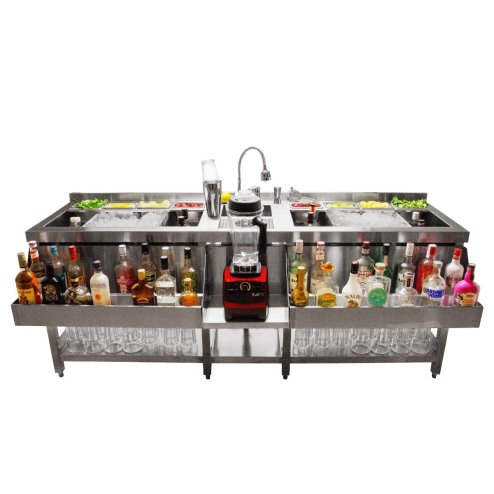 Double Cocktail Bar Station 360°C Swivel Mixer Tap Stainless Steel Insulated Ice Well Professional Glass Rinser Workstation Sink Double Speed Rail FREE Boston Cocktail Shaker + 8 x Gastro Pots