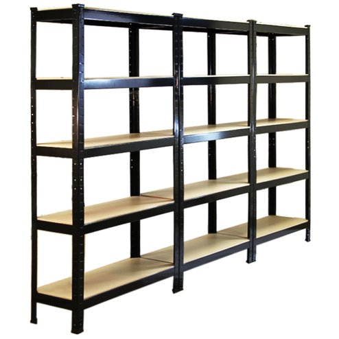 Racking Storage Shelving 75cm Heavy Duty Garage 5 Tier Black & Blue Steel Shelf Unit 75cm x 30cm x 150cm (3, Black)