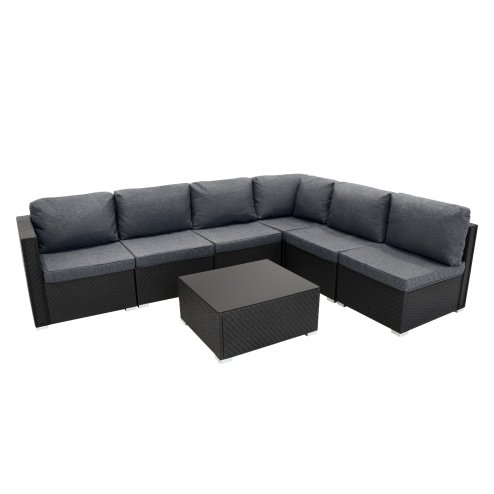 Rattan Modular 7 Piece Furniture Set & 996L Storage Box - Black