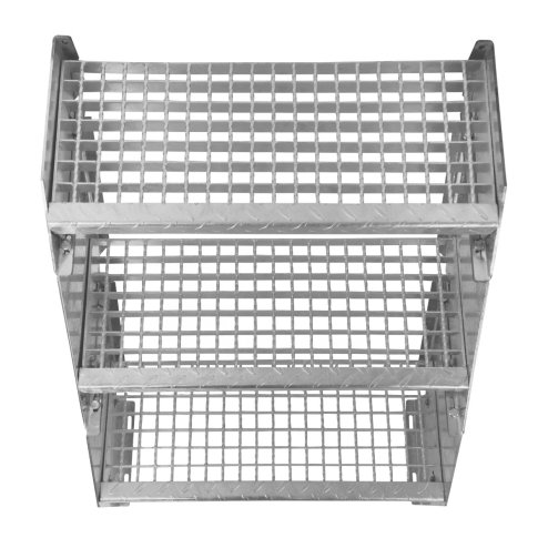 Metal Staircase 6 Section Adjustable Height 60cm / 600mm Wide Galvanised Steel Silver 6 Steps Weatherproof Grate Step Outdoor Garden Patio Modular Stairs 5mm Rod Thickness FREE Fixing Kit