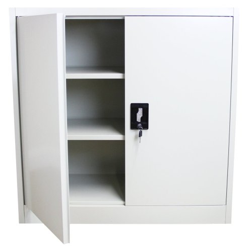 Metal Office 2 Doors Filing Cabinet Flatpack Document File Compartments Lockable Storage Cupboard Unit 90cm