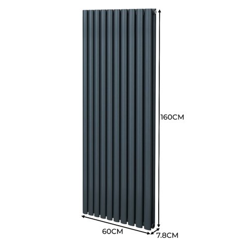 Oval Column Radiator 1600mm x 600mm Modern Designer Double Panel Central Heating Heater Matt Anthracite Grey Carbon Steel Vertical FREE Cleaning Brush Fixing Kit & Brackets