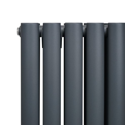 Oval Column Radiator 1600mm x 360mm Modern Designer Double Panel Central Heating Heater Matt Anthracite Grey Carbon Steel Vertical Kitchen Living Room FREE Cleaning Brush Fixing Kit & Brackets
