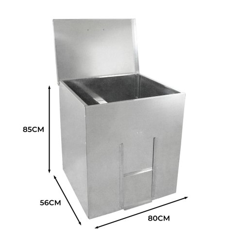 Coal Storage Bunker 250kg 390L Galvanised Steel Raised Metal Base Strengthening Bar Baffle Plate Waterproof Rust & Rodent Proof Wood Fire Sliding Door Hinged Lid Handle FREE Coal Shovel