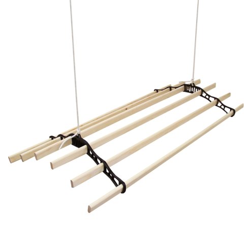 Clothes Airer Ceiling Pulley Maid Traditional Mounted Clothing Dryer 6 Lath Laundry Drying Rack Rail 1.5m Black