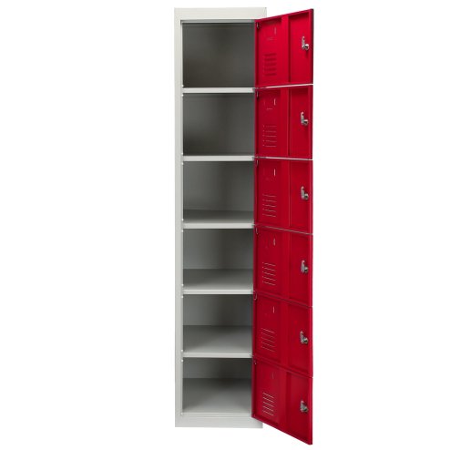 MonsterShop 3 x Metal Lockers, 6 Doors Storage, Red & Grey Metal Lockable Unit Staff School Gym Changing Room