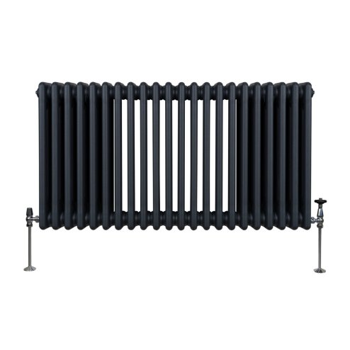 Traditional 3 Column Radiator 600mm x 1012mm Modern Central Heating Heater Matt Anthracite Grey Carbon Steel Horizontal Wall Mounted Kitchen Living Room Bathroom Cleaning Brush Fixing Kit & Brackets