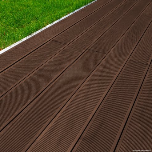 Jardí Composite Decking Boards / 7 Square Metres Conker Brown / Wood Effect WPC Pack Garden Outdoor Patios Terrace Hot Tub Tiles (incl. Fixing Screws, Clips & Edging Strips)