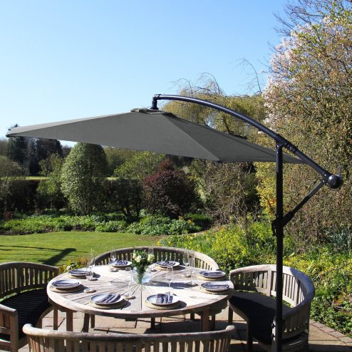3m Cantilever Garden Parasol Banana Hanging Umbrella Winding Crank Shade Patio Outdoor Sun Shade Tilt UV Protection | Grey Square Base