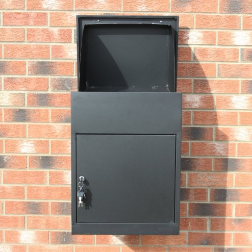 Parcel Post Box Lockable Wall Mounted Secure Large Outdoor Letter Smart Mail Drop Box Weatherproof Galvanised Steel | 5 Keys | 580 x 460 x 360mm - Black
