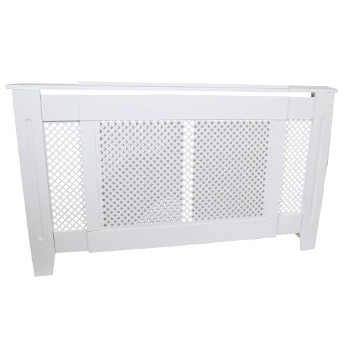 Adjustable Radiator Cover White MDF Trellised Grill Modern Cabinet Shelf 1400mm - 1920mm