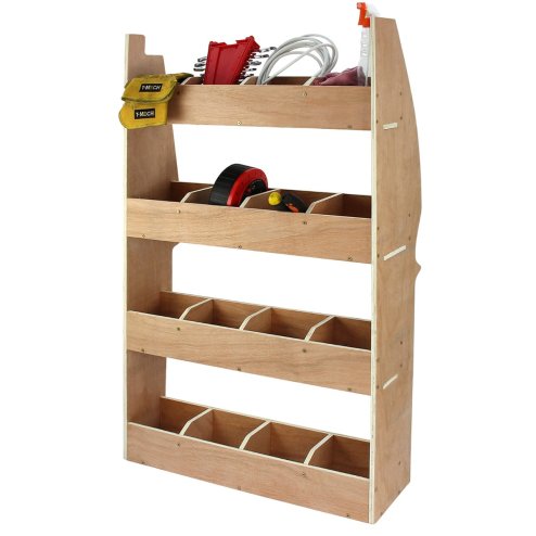 Nissan Primastar Plywood Van Rack Racking Unit Tool Storage Ply Toolbox Shelves Shelving Rack Unit Organiser removable dividers Driver & Passenger Side 4 Shelves 16 Compartments 116 x 67.5 x 28.5cm