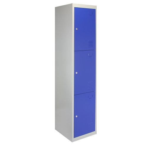 MonsterShop 3 x Blue 3 Door Metal Storage Lockers, Blue & Grey Steel Lockable Unit, Gym Changing Room School Staff Locker