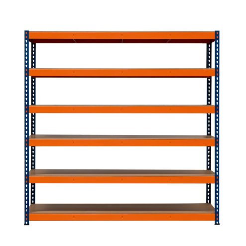 Garage Racking S-Rax Shelving Unit 6 Shelf 180cm x 180cm x 60cm Rack Heavy Duty Steel 300kg Capacity Per Shelf Adjustable Layout Boltless Assembly Rubber Feet 3 Reinforced Support Bars Warehouse