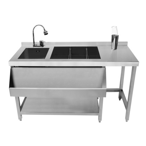 Cocktail Bar Station Ice Well & Modular Corner Unit Stainless Steel Workstation Sink Mixer Tap Speed Rail Removable Dividers Bin Void Splashback Adjustable Feet 2 Connector Brackets & Cocktail Shaker