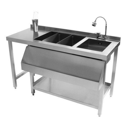 Cocktail Bar Station Ice Well & Modular Corner Unit Stainless Steel Workstation Sink Mixer Tap Speed Rail Removable Dividers Bin Void Splashback Adjustable Feet 2 Connector Brackets & Cocktail Shaker
