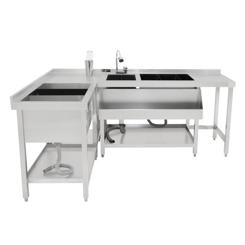 Cocktail Bar Station Ice Well & Modular Corner Unit Stainless Steel Workstation Sink Mixer Tap Speed Rail Removable Dividers Bin Void Splashback Adjustable Feet 2 Connector Brackets & Cocktail Shaker