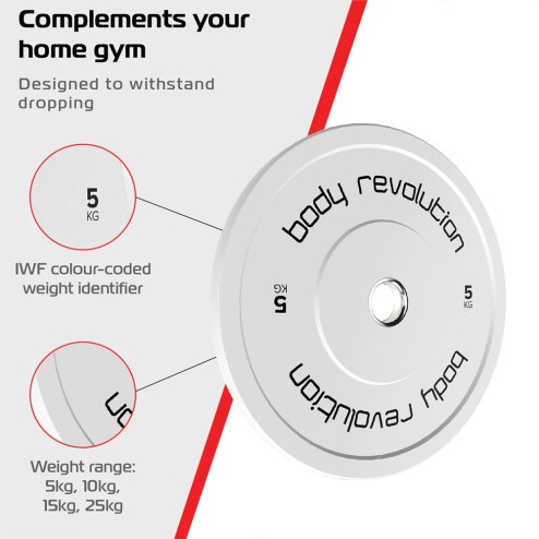 Body Revolution Olympic Bumper Plates 60kg set (2 x 5kg) + (2 x 10kg) + (2 x 15kg)