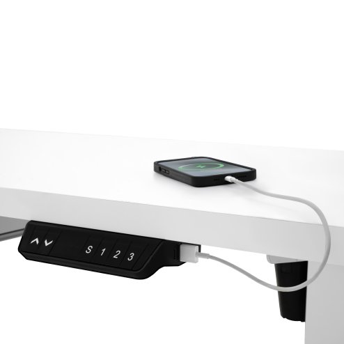 Electric Standing Desk 120 x 60cm White Height Adjustable Ergonomic Sit Stand Computer Workstation Built In Drawer USB A & C Charging Cable Holes & Tray Bag Hook Office Table Timer Memory Smart Panel