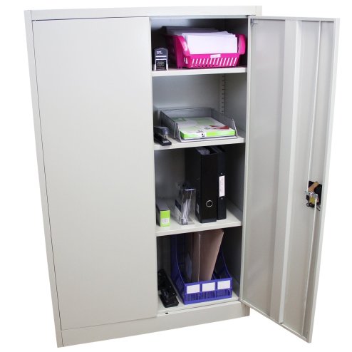 Metal Office 2 Doors Filing Cabinet Flatpack Document File Compartments Lockable Storage Cupboard Unit 140cm