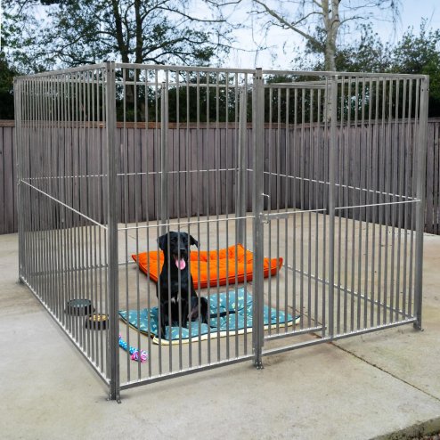 Dog Run Panels Galvanised Steel Kennel Heavy Duty Walk In Animal Enclosure Pen Fence Playpen Outdoor Support Bar 5cm Bar Spacing 1.84m x 1.5m Modular FREE Ground Fixing Brackets & Fixing Kit