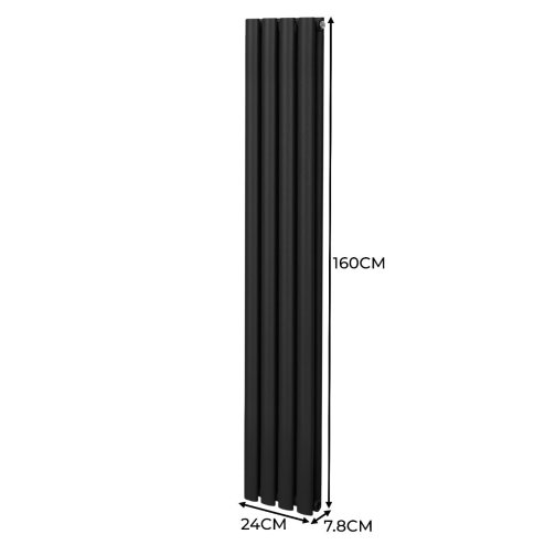 Oval Column Radiator 1600mm x 240mm & TRV Chrome Valves Modern Designer Double Panel Central Heating Heater Black Steel Vertical Kitchen Living Room FREE Cleaning Brush Fixing Kit & Brackets