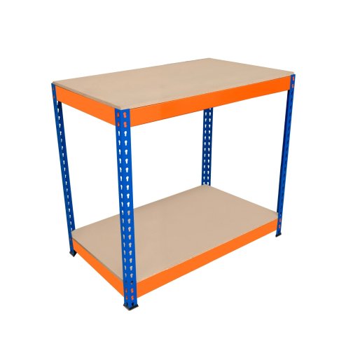 Garage Workbench S-Rax 2 Shelf 90cm x 60cm x 90cm Workstation Heavy Duty Steel Chipboard 300kg Capacity Per Shelf Adjustable Layout Boltless Assembly Rubber Feet Reinforced Support Bar Warehouse