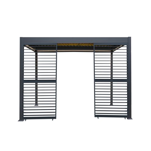 Anthracite Aluminium Pergola With White Blinds, 2 x Side Panels & LED Lights - 3m x 3m