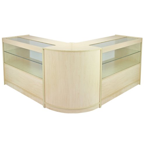 MonsterShop Gemini Retail Display Shop Counters Set & Glass Showcase Cabinet Units, Maple
