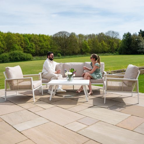 Aluminium 4 Piece Sofa Set with Black Rattan Storage Box - White