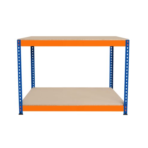 Garage Workbench S-Rax 2 Shelf 120cm x 60cm x 90cm Workstation Heavy Duty Steel Chipboard 300kg Capacity Per Shelf Adjustable Layout Boltless Assembly Rubber Feet Reinforced Support Bar Warehouse