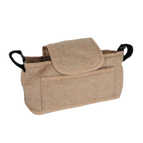 Pet Stroller Pushchair & Caddy Bag Organiser Detachable Woven Beige Foldable Carrier 15kg Capacity Wheels Brakes Dog Hook Leash Canopy Mesh Windows Basket Cup Holders Pockets & Waterproof Rain Cover