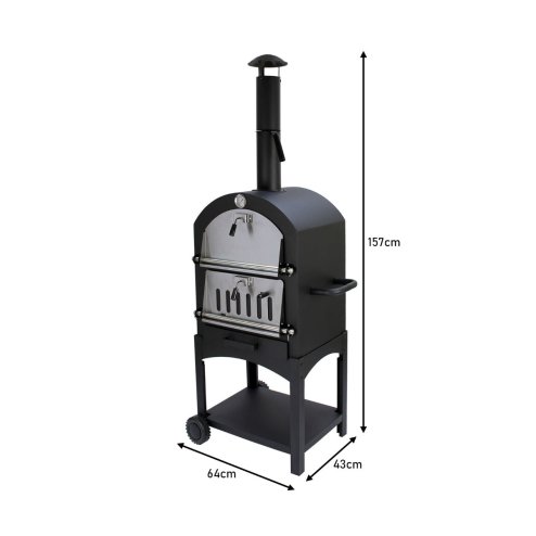 Outdoor Pizza Oven Portable Charcoal BBQ Smoker Pizza Maker Chimney Vent Temperature Gauge Shelf & Union Jack Bunting 25 Triangle Flags 10m Double Sided FREE Pizza Peel, Stone, Cutter & Rain Cover