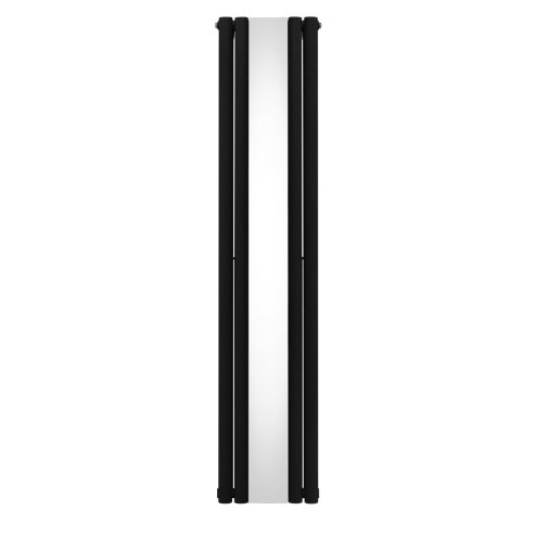 Oval Panel Radiator With Mirror 1800mm x 380mm Modern Designer Double Column Vertical Heater Matt Black Carbon Steel Wall Mounted Kitchen Living Room Cleaning Brush Fixing Kit & Brackets