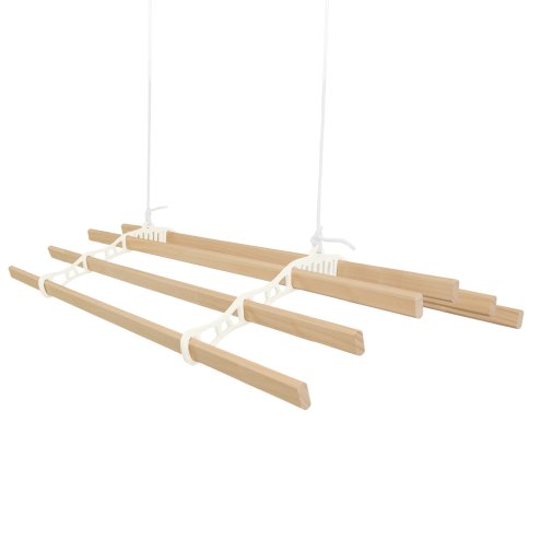 Clothes Airer Ceiling Pulley 6 Lath 2m Ivory Maid Traditional Mounted Clothing Dryer Victorian Clothes Horse Laundry Drying Rack Extendable Cast Iron Varnished Pine Kitchen Utility FREE Fixing Kit
