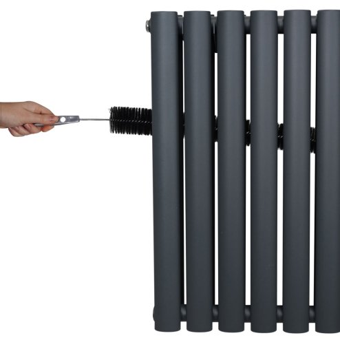 Oval Column Radiator 600mm x 600mm Modern Designer Double Panel Central Heating Heater Matt Anthracite Grey Carbon Steel Horizontal Kitchen Living Room FREE Cleaning Brush Fixing Kit & Brackets