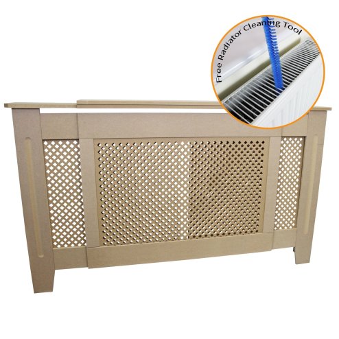 Adjustable Radiator Cover Natural Un-Finished MDF Trellised Grill Modern Cabinet Shelf 1400mm - 1920mm