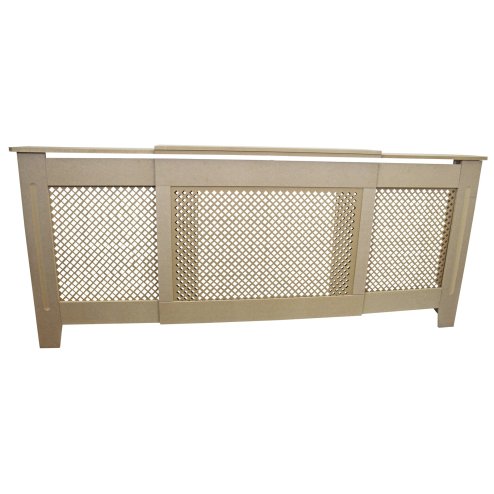 Adjustable Radiator Cover Natural Un-Finished MDF Trellised Grill Modern Cabinet Shelf 1400mm - 1920mm