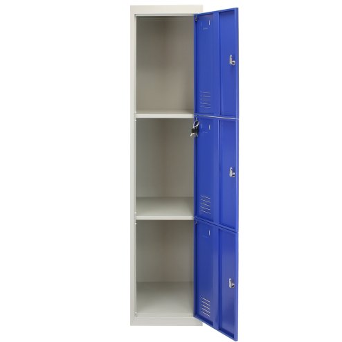 MonsterShop 3 x Blue 3 Door Metal Storage Lockers, Blue & Grey Steel Lockable Unit, Gym Changing Room School Staff Locker