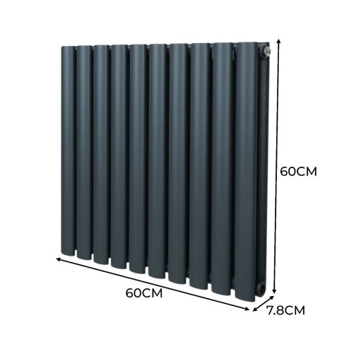 Oval Column Radiator 600mm x 600mm Modern Designer Double Panel Central Heating Heater Matt Anthracite Grey Carbon Steel Horizontal Kitchen Living Room FREE Cleaning Brush Fixing Kit & Brackets