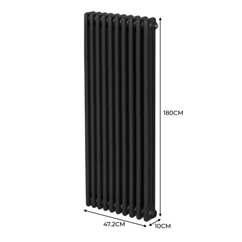 Traditional 3 Column Radiator 1800mm x 472mm Modern Central Heating Heater Matt Black Carbon Steel Vertical Wall Mounted Kitchen Living Room Bathroom Cleaning Brush Fixing Kit & Brackets