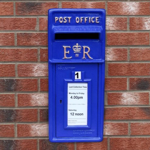 Royal Mail Post Box Scottish with Floor Stand ER Cast Iron Wall Mounted Wedding Authentic Pillar Replica Lockable Post Office Letter Box Blue