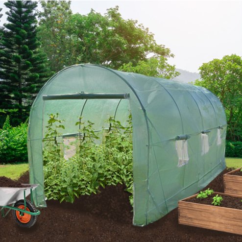 Polytunnel Greenhouse Walk In Galvanised Windows Doors Growhouse PE Cover Gardening Metal Frame Outdoor Garden Tent Vegetable Flower Plant 25mm Diameter | 6 x 3m