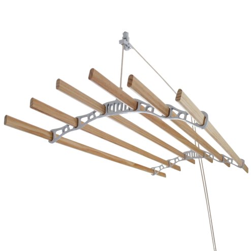 Clothes Airer Ceiling Pulley Maid Traditional Mounted Clothing Dryer 6 Lath Laundry Drying Rack Rail 2m White