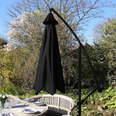 3m Cantilever Garden Parasol Banana Hanging Umbrella Winding Crank Shade Patio Outdoor Sun Shade Tilt UV Protection | Black