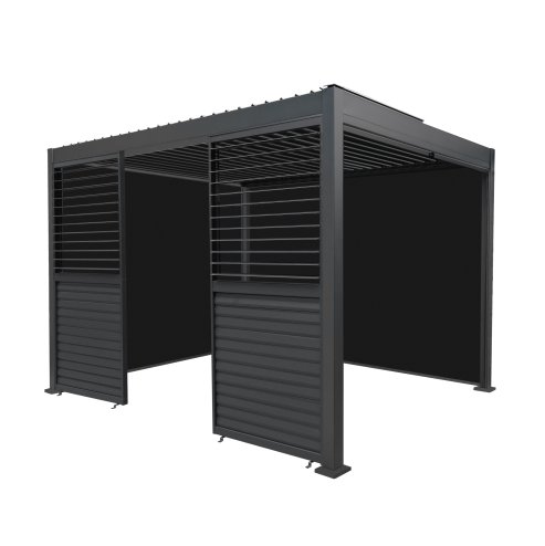 Aluminium Pergola With Anthracite Blinds & 2 Shutter Panels - 3m x 3m