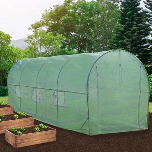 Polytunnel Greenhouse Walk In Galvanised Windows Doors Growhouse PE Cover Gardening Metal Frame Outdoor Garden Tent Vegetable Flower Plant 25mm Diameter | 6 x 3m