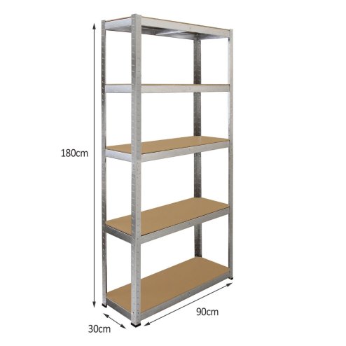 2 x Silver Racking Bay Units 5 Tier & Workbench Shelving Unit Heavy Duty Steel 175/ 180kg Capacity Per Shelf Garage Shelves Storage Warehouse Shed Workshop Boltless 90 x 30 x 180cm Free Rubber Mallet