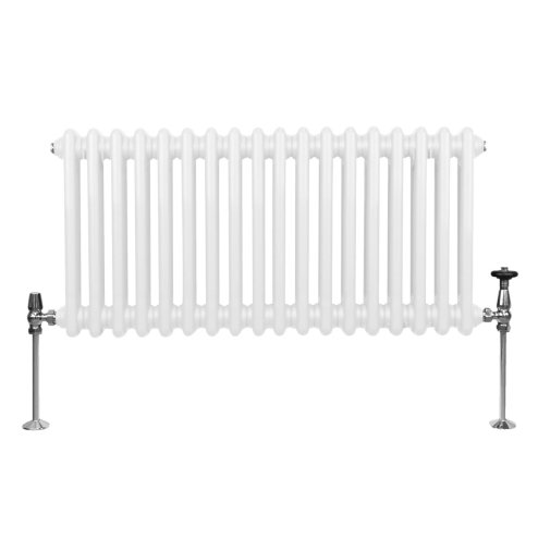 Traditional 2 Column Radiator 300mm x 832mm Modern Central Heating Heater Gloss White Carbon Steel Horizontal Wall Mounted Kitchen Living Room Bathroom FREE Cleaning Brush Fixing Kit & Brackets