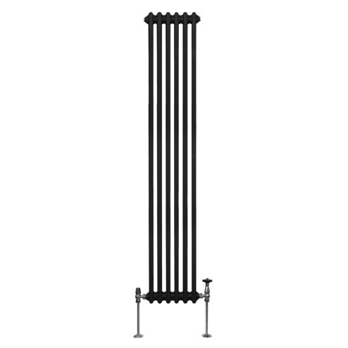 Traditional 2 Column Radiator 1800mm x 292mm Modern Central Heating Heater Matt Black Carbon Steel Vertical Wall Mounted Kitchen Living Room Bathroom Cleaning Brush Fixing Kit & Brackets